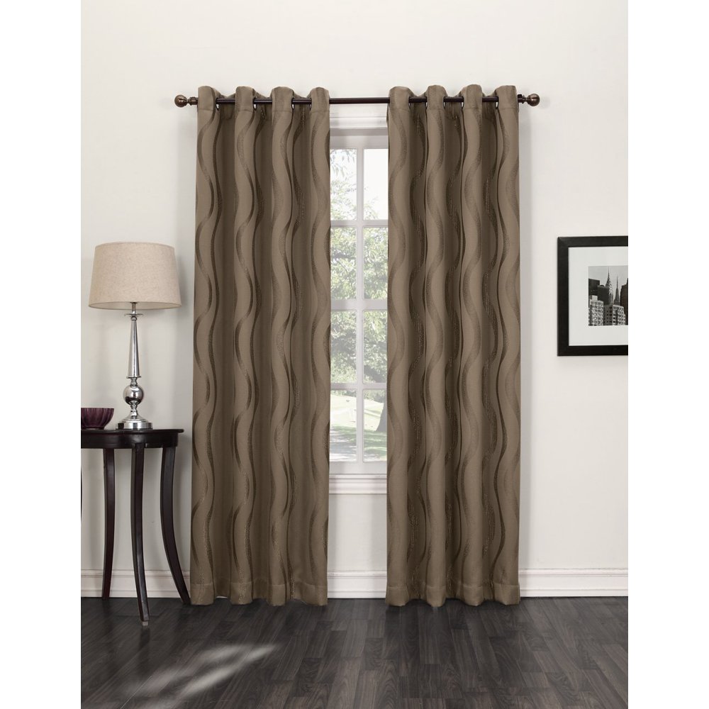 Travis Modern Wave Print Blackout Curtain Panel, 52" X 63", Barley