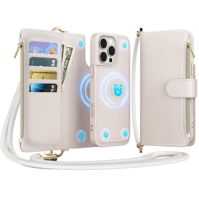 Funda EEIFO para iPhone 16 Pro con bandolera blanca