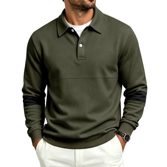 Men's Polo Shirts Long Sleeve Autumn Color Blocking Lapel Polo Shirt
