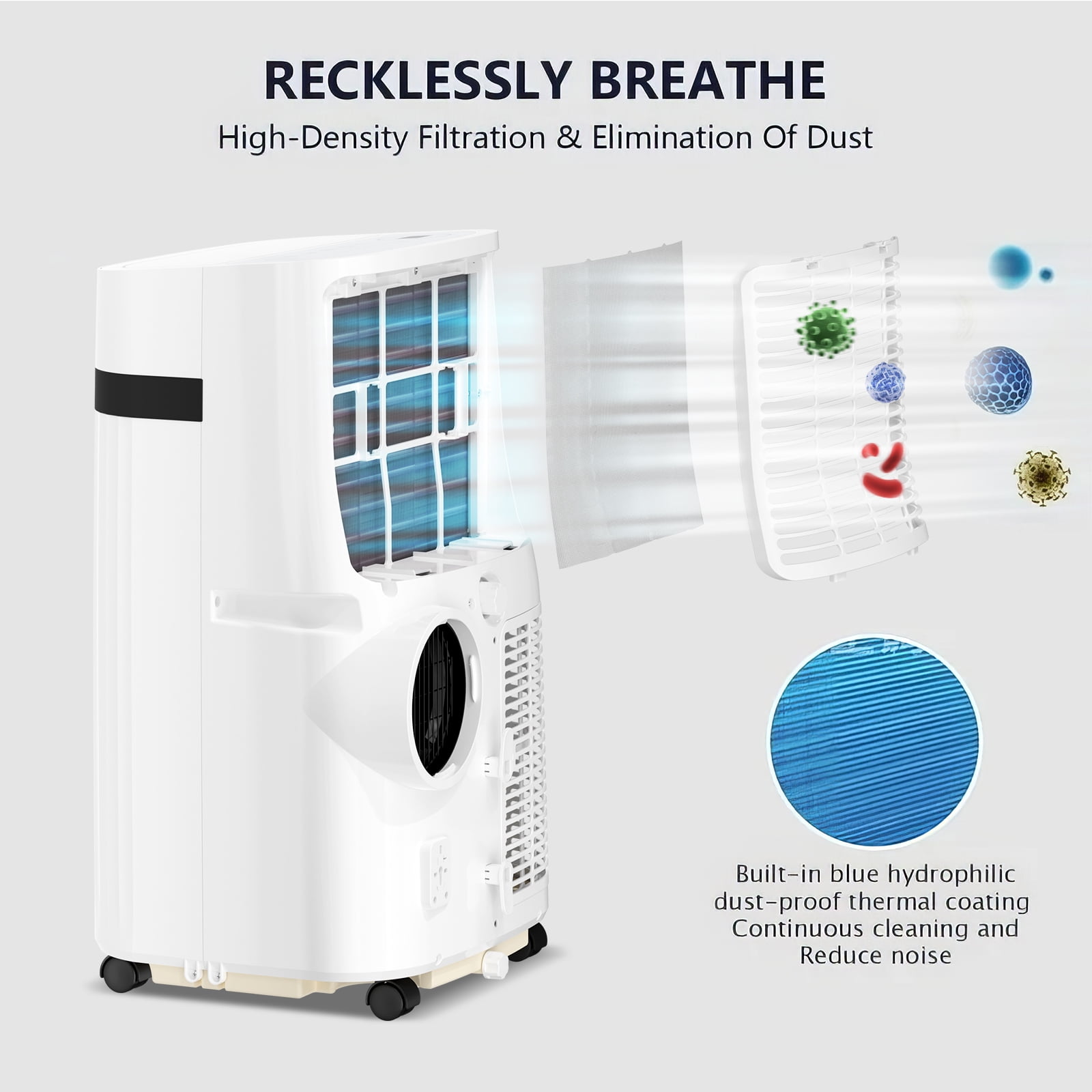 KISSAIR 12,000 BTU Portable Air Conditioner - Powerful 3-in-1 Cooling, Ultra Quiet Floor Standing AC with Remote 8,000BTU (SACC) for 500 Sq.Ft Rooms, 24H Timer & Energy Saving Mode