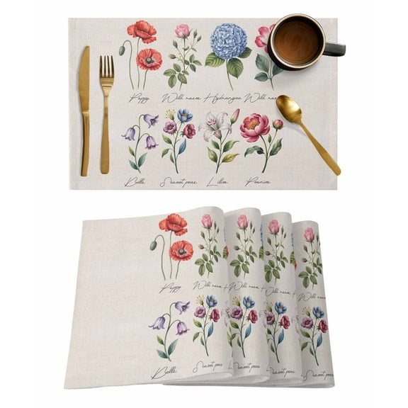 Vintage Herb Placemats Set of 6 Pastoral Floral Country Decoration Heat Insulation Washable Place Mats, Rustic Non-Slip Table Mats for Dining Table Party Kitchen Decor,13x19 Inch