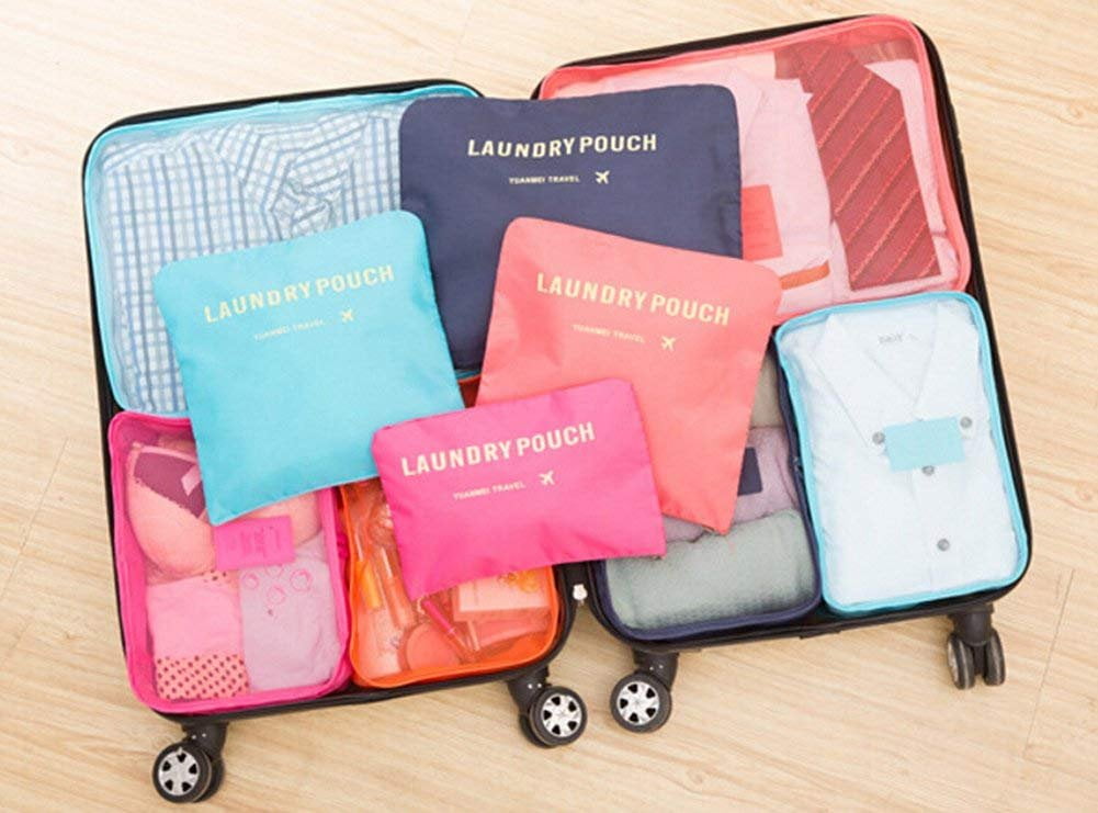 6 Pcs Cube Waterproof Clothes Storage Bags Packing Travel Luggage Organizer Bag JJOnlineStore Maroon Flower 