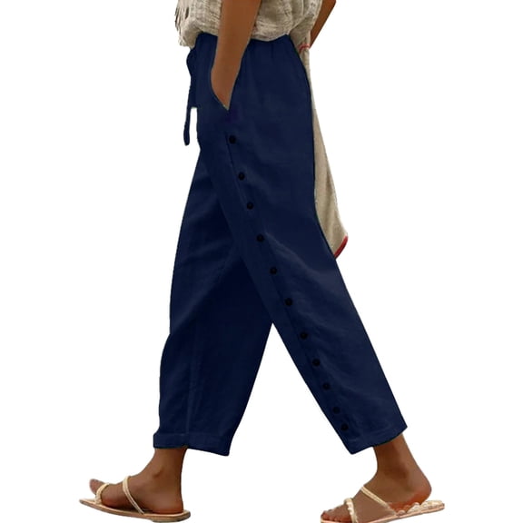 Women's Pants Fashion Casual Pants For Women Casual Spring And Autumn Japanese Wide Leg Lazy Cotton And Linen Solid Color Casual Elastic Loose Trousers