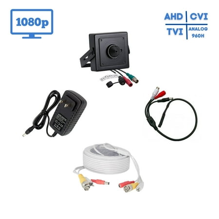 Evertech HD 1080P Indoor Pinhole Lens Security Surveillance Camera with Power Supply  50ft Cable and CCTV Mic