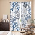 thumbnail image 3 of Blue Coastal Kitchen Curtains 96 Inch Length, Summer Nautical Ocean Beach Coral Fish Grommet Top Bedroom Living Room Curtains, Light Filtering Cafe Curtain Drapes 2 Panels Set 104''x96'', 3 of 9