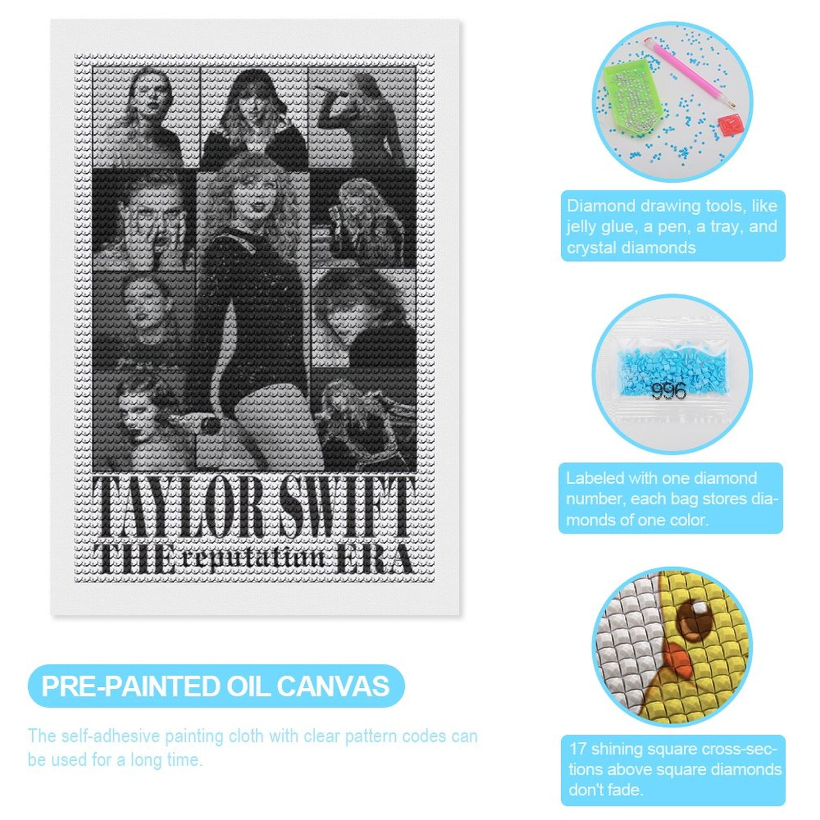 Taylor Swift Diamond Painting Kits for Adults Diamond Art Gem Art Painting  Full Drill Round Art Gem Painting Kit for Home Wall Decor 16x20 