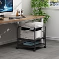thumbnail image 2 of 2 Tier Under Desk Printer Stand with Storage, 20 Inches Deep Large Printer Table with Height Adjustable Shelf, Rolling Printer Cart with Wheels for Home Office - Black, 2 of 6