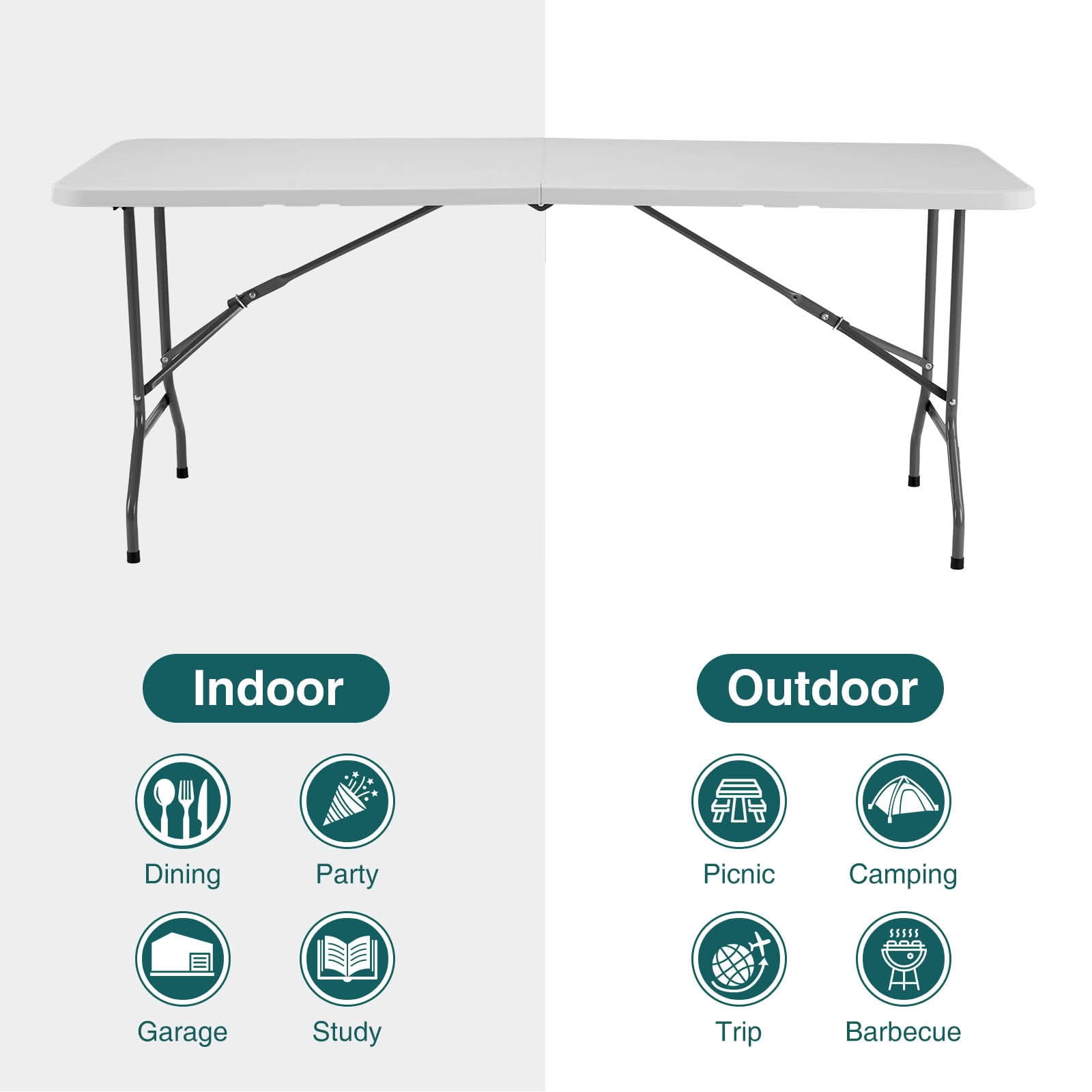 MAYEERTY Heavy Duty Foldable Table with Carry Handle, Waterproof HDPE Portable Table for Camping Picnic Indoor Party