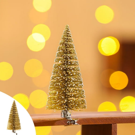 Flocked Christmas Tree,Slim Christmas Trees Christmas Tree Bottle Brush Trees, Miniature Plastic Pine Trees for Crafts Sisal Frosted Mini Christmas Trees Decor for Home Tabletop Ornaments(Gold)