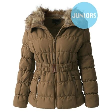 - Girls' Quilted Fur Jacket with Belt Coat Parka Outwear