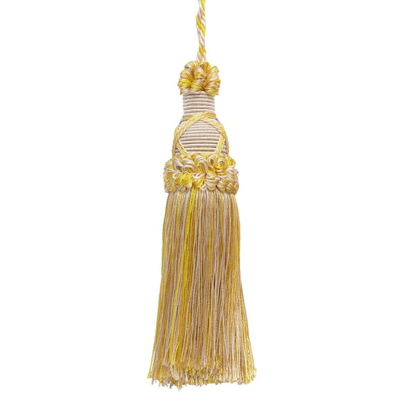 5 1/2" (14cm) Key Tassel, 4" (10cm) Loop with Criss Cross Design # KTIC,, Sunray Gold #4874 (Yellow Gold, Orange Gold, Light Gold) Sold Individually