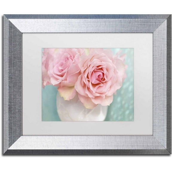 Trademark Fine Art 'Pink Rose Bouquet' Canvas Art by Cora Niele, White Matte, Silver Frame