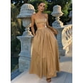 thumbnail image 6 of Women'S 2-Piece Set Sleeveless Strappy Tank A-Line Maxi Skirts Casual Pleated Beach Boho Maxi Skirt with Pocket Khaki S, 6 of 8