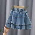 thumbnail image 4 of GYRATEDREAM Toddler Baby Girl's Denim Skirts Kids Elastic High Waist A Line Mini Flared Pleated Jean Skorts with Shorts Underneath Blue for 1-9Y, 4 of 8