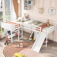 thumbnail image 1 of Canddidliike L Shaped Wooden Twin Loft Bed with Slide and Ladders - White, 1 of 9