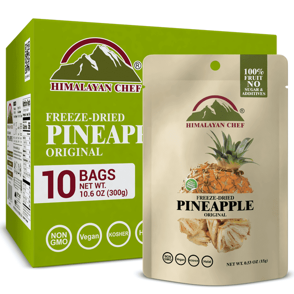 Himalayan Chef Freeze-Dried Pineapple – 15g, 10 Bags | Organic, Gluten-Free Fruit Snacks for Kids & Adults