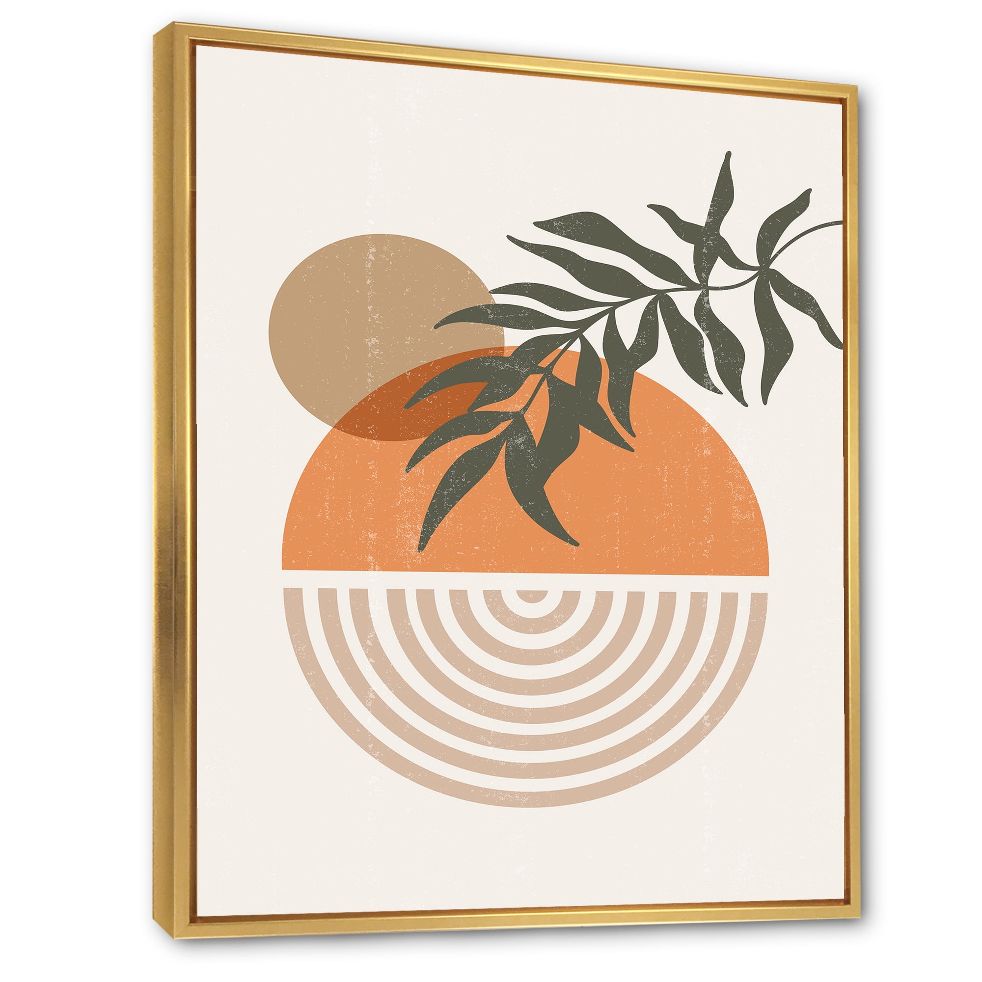 Designart 'Abstract Geometrical Moon and Sun With Leaf I' Modern Framed Canvas Wall Art Print