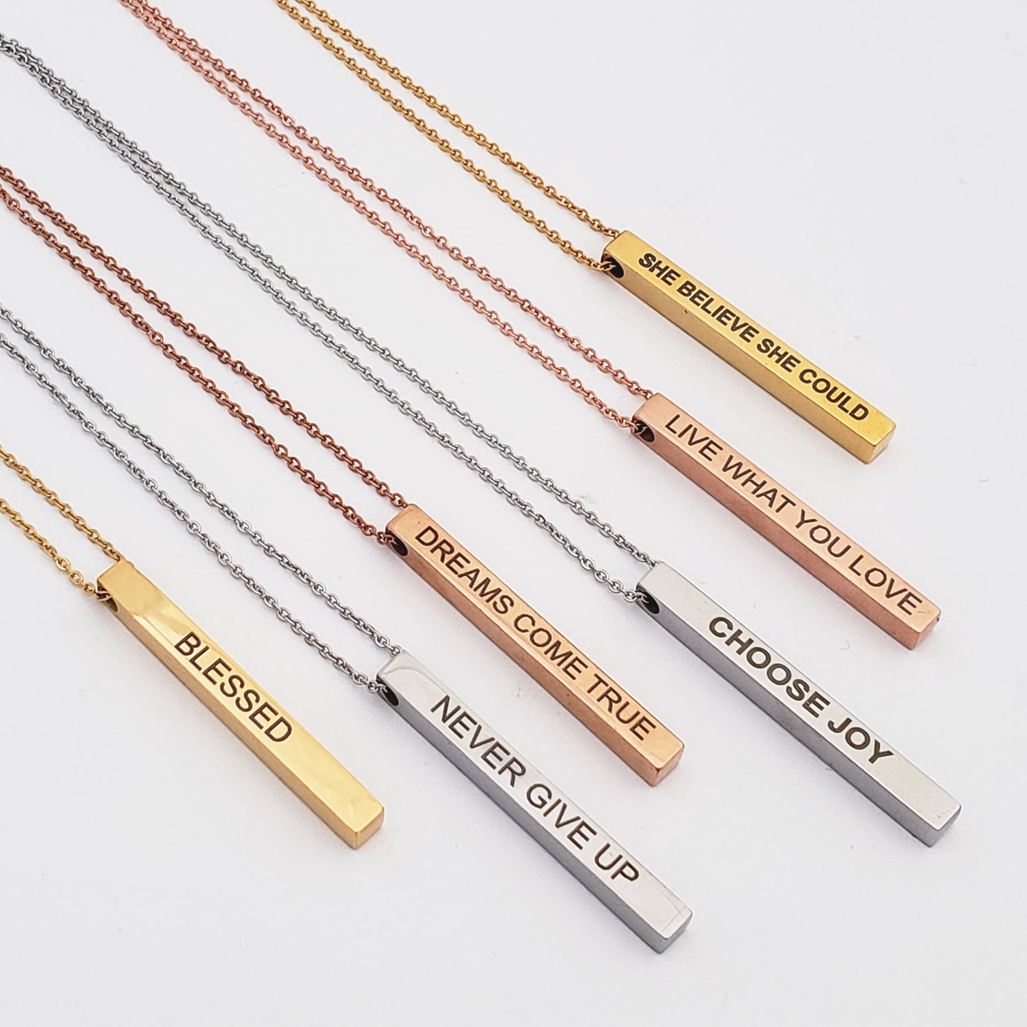 Anavia Motivational 4-Sides Bar Necklace Stainless Stee Mother's Day Gift for Mom Inspirational Jewelry Gift for Mom 18"Cable Chain with Gift Box [Rose Gold - Choose Joy]