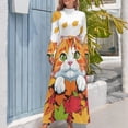 thumbnail image 4 of Autumn Cat Leaves Women's Long Dress Long Sleeves Dress Vintage Dresses Party Maxi Dress High Waist Dress, 4 of 4