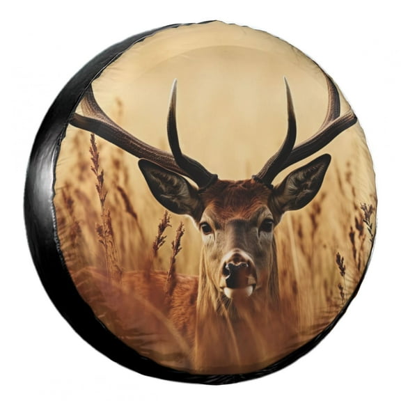 KAKALAD Deer Head In Tall Grass 05 Spare Tire Cover Weatherproof Universal Vehicle Accessories 14 Inch