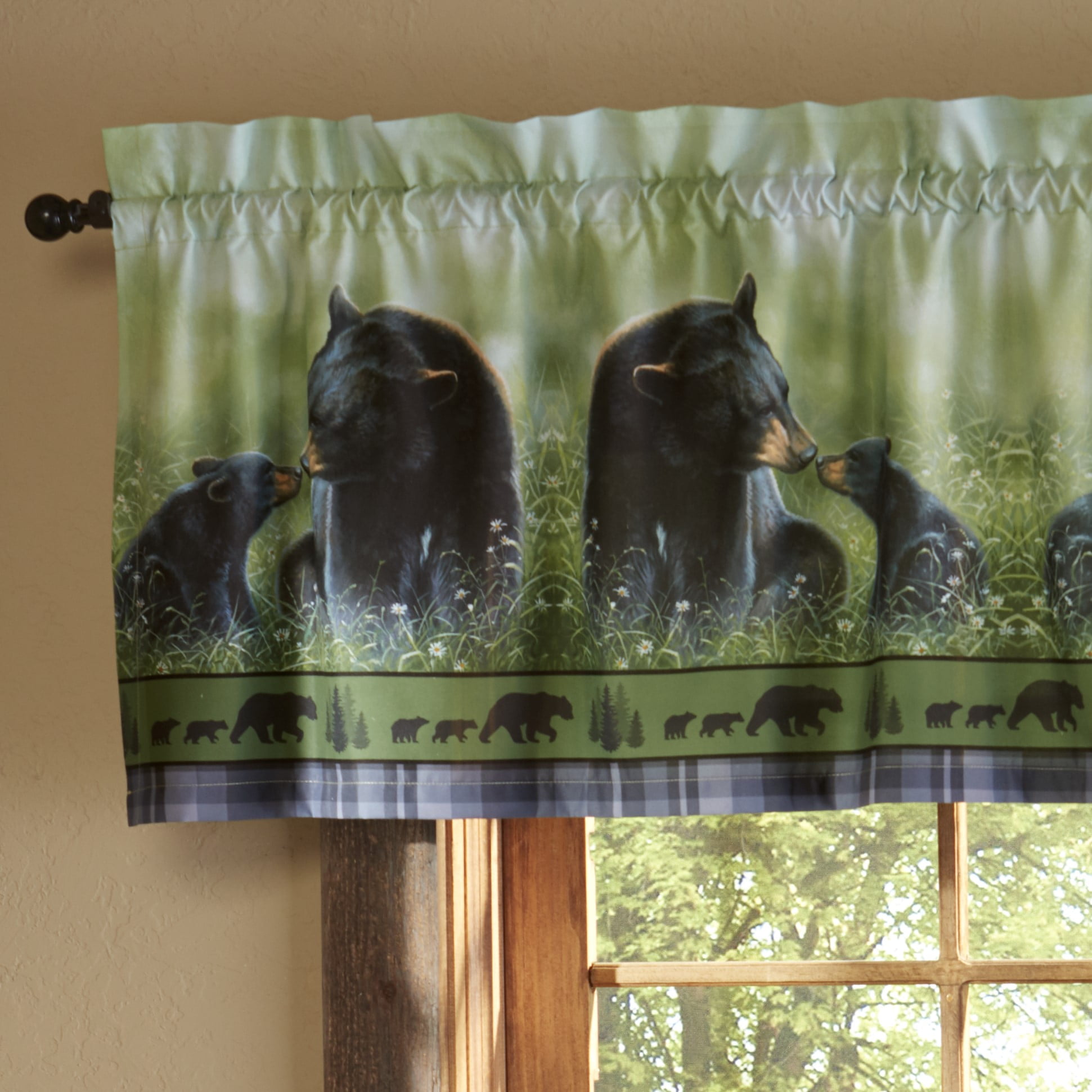 Black Bear Window Valance - Decorative Animal Lodge Themed Curtain