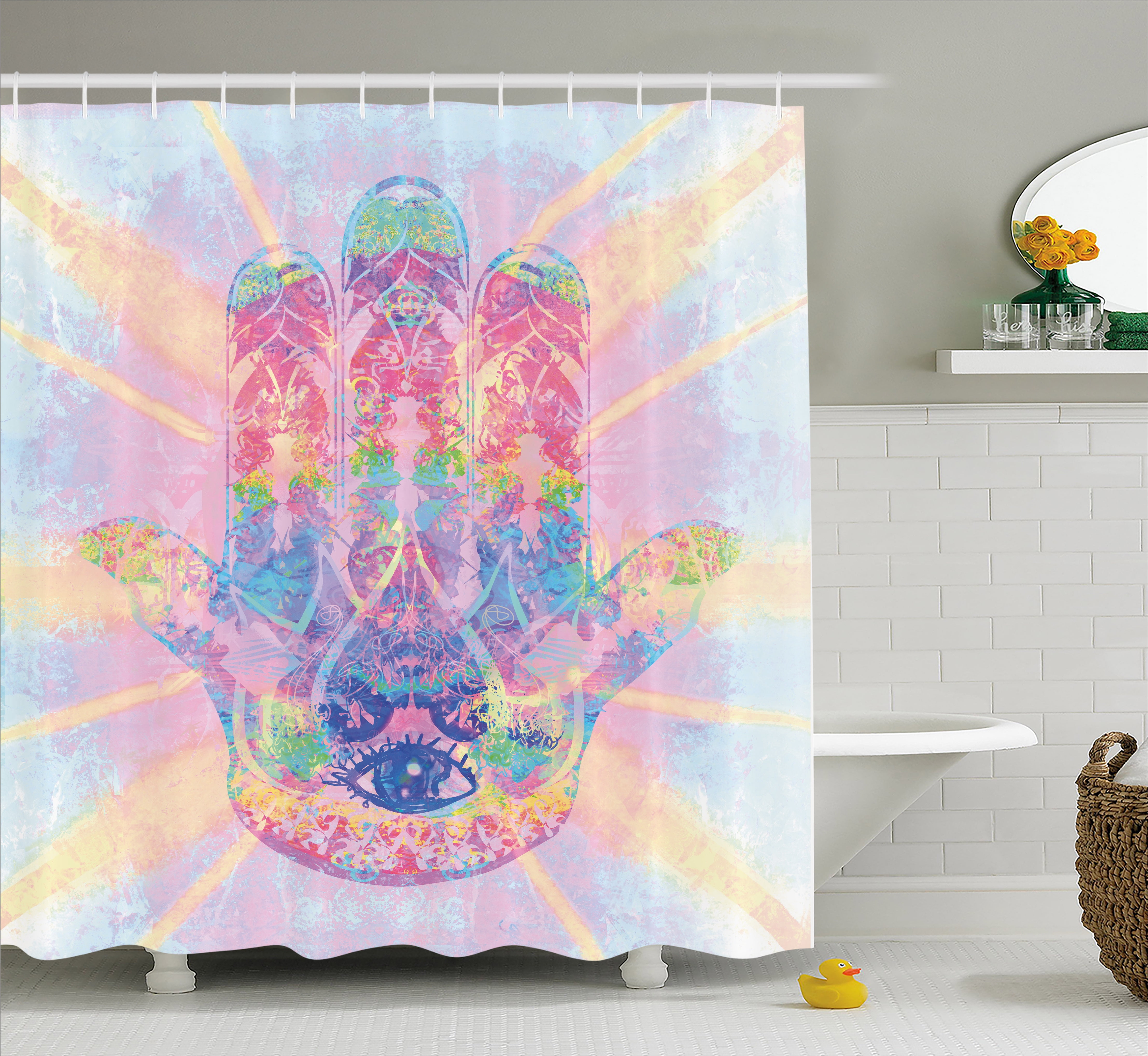 Hamsa Shower Curtain, Spiritual Energy Flow Aura Inspired Design
