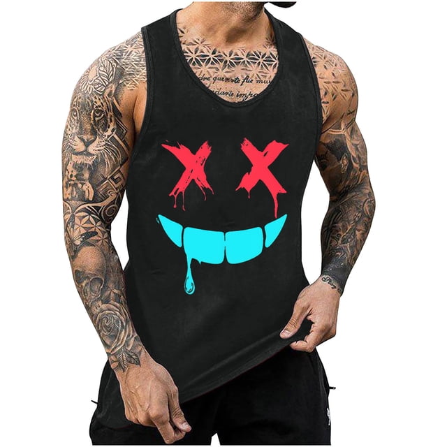 Camisetas de Tanque de los Hombres Tanque de los Hombres Incolor Gradiente de Impresión Cuello Redondo Correa Delgada Fuga Atrás Regular Casual Deportes Blusas de Tanque