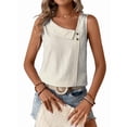 thumbnail image 2 of Women'S Button Asymmetrical V Neck Striped Print Blouses Casual Sleeveless Tank Top Summer Shirt Tops Apricot S, 2 of 10