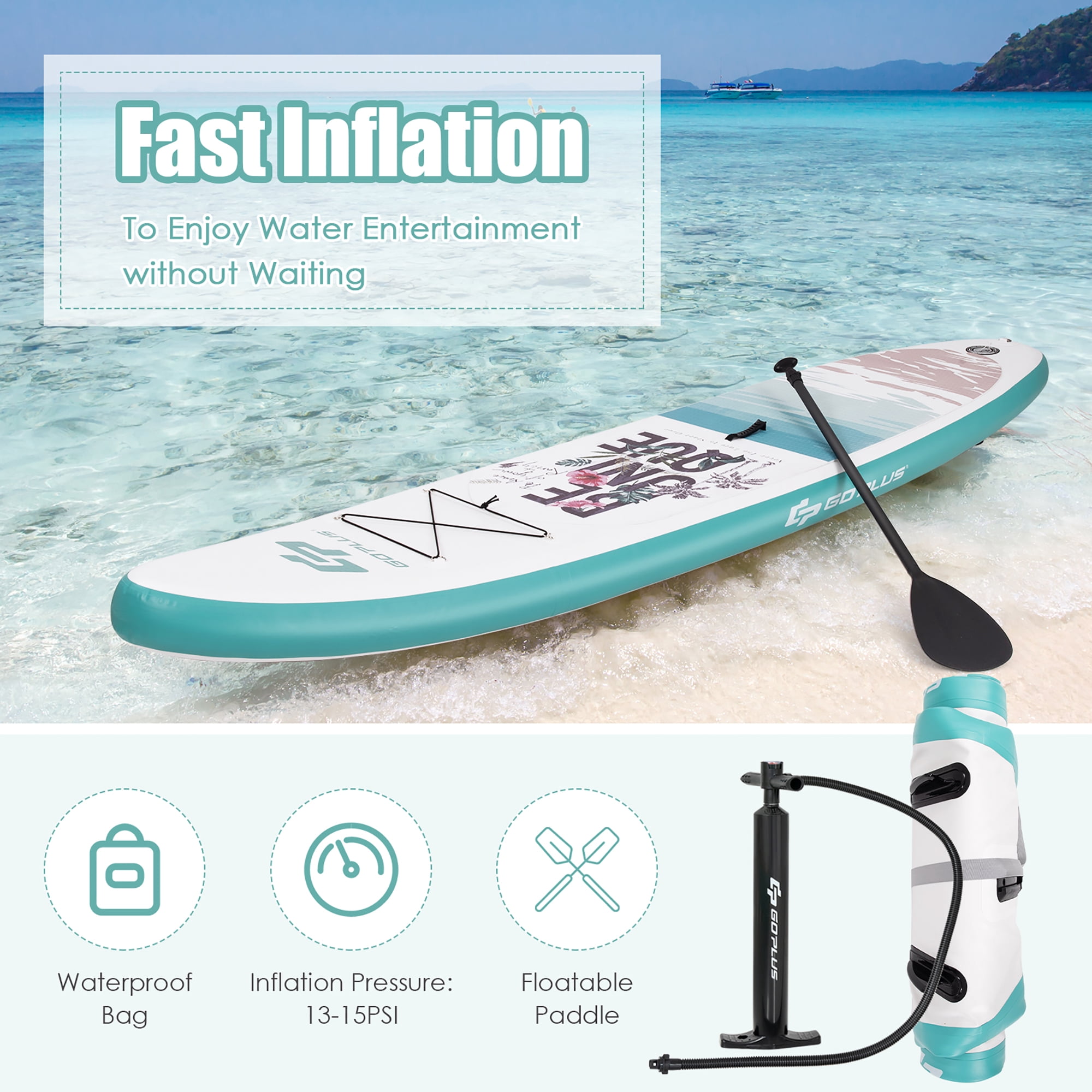 Goplus 10.5' Inflatable Stand Up Paddle Board Surfboard W/ Aluminum Paddle Pump Green