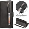 thumbnail image 4 of Wallet Case for iPhone 11 Pro Max 6.5 inch 2019, 5 Card Slots Magnetic Closure Zipper Pocket Handbag PU Leather Flip Case with Wrist Strap TPU Kickstand Cover - Black, 4 of 14