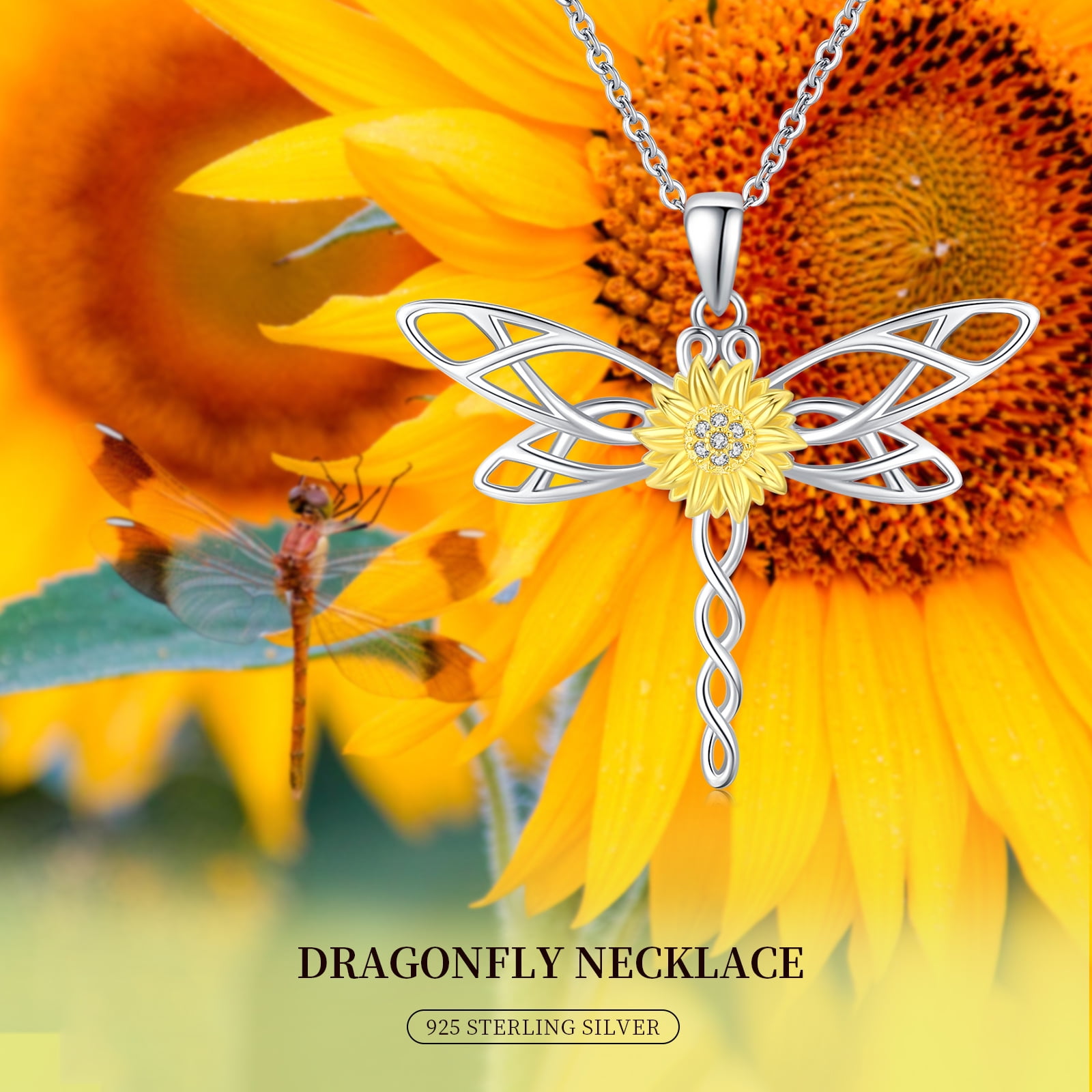 Coachuhhar Dragonfly Necklace 925 Sterling Silver Dragonfly Necklace Sunflower Necklace You are My Sunshine Pendant Necklace Sunflower Jewelry Gifts for Women