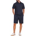 thumbnail image 2 of INSPIRE CHIC Men's 2 Pieces Sets Polo Shirt & Drawstring Shorts Textured Outfits S Navy Blue, 2 of 4