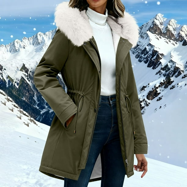 AUNVITO Women's Winter Parka Fleece Lined Hooded Drawstring Windproof Casual Warm Coat