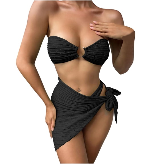 Tbopshirt Bikinis for Women,Womens Bathing Suits,Three-piece Suit Women Bandage Solid Sexy Bikini Push-up Padded Swimwear Swimsuit Beachwear Set,Womens Swimsuits