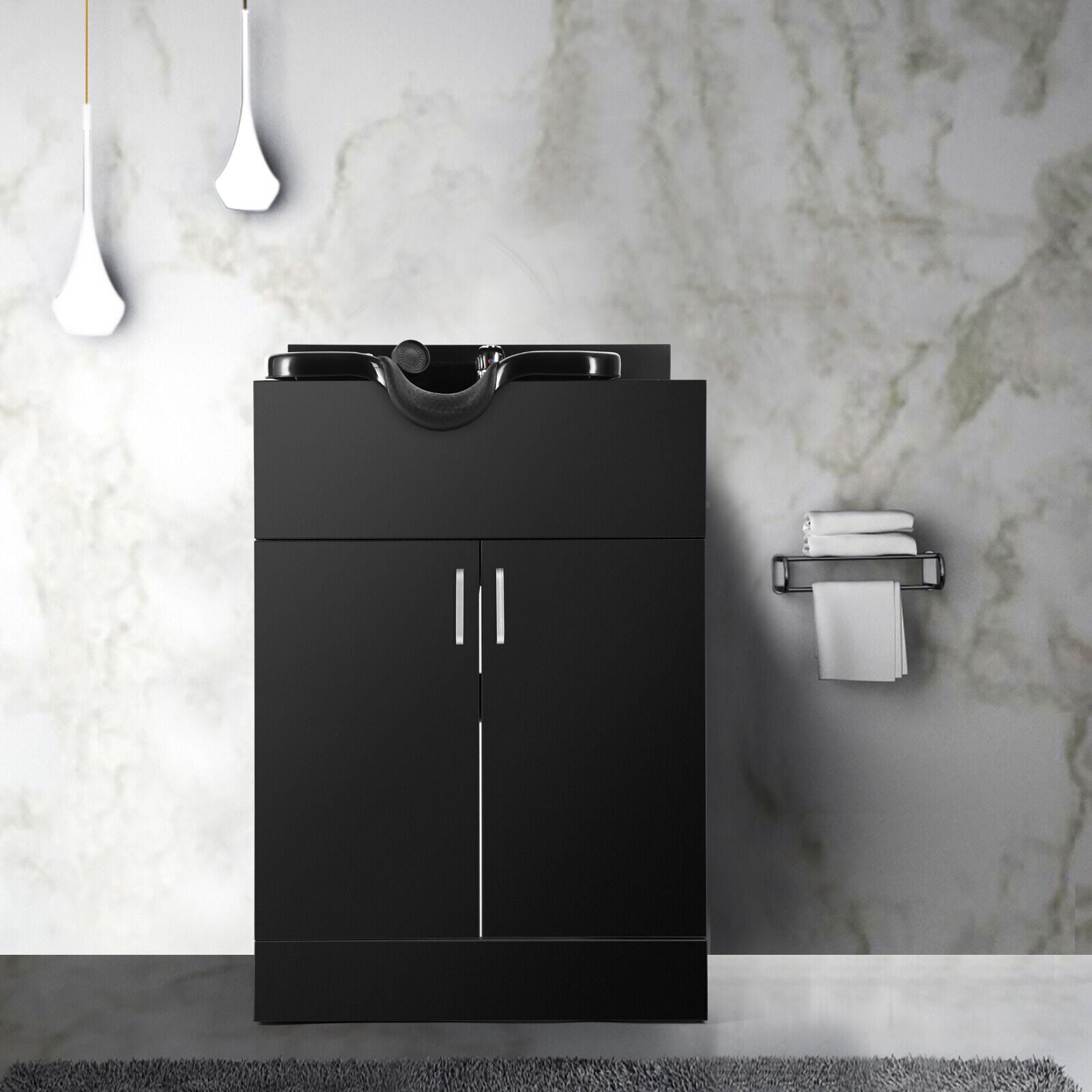 Artist hand Backwash Sink Station with Shampoo Bowl Salon Beauty Spa Equipment(Black)