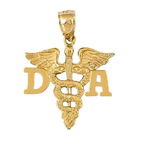 14k Yellow Gold DA Dental Assistant Caduceus Medical Pendant