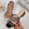 thumbnail image 5 of Rokment Sparkly Rhinestones Leaves Dress Slides Sandals for Women Bride Wedding 2026 Summer Bling Square Toe Chunky Block Low Heel Bridal Backless Slippers Black Size 7.5, 5 of 8
