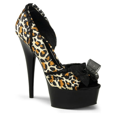 - 6 Inch Leopard Print Pinup Pumps Peep Toe Shoes High Heel Women's Shoes