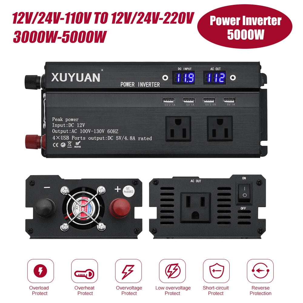 Car Inverter 3000W 4000W 5000W 12V/24V 110/220V DC to AC Power Inverter Dual Led Display Modified Sine Wave Power Voltage Transformer Converter