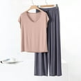 thumbnail image 2 of Juslio Women Pajamas Solid Fashion Casual Modal V-Neck Tops and Pants Homewear 2 Piece Matching Pajamas Sets L, 2 of 6