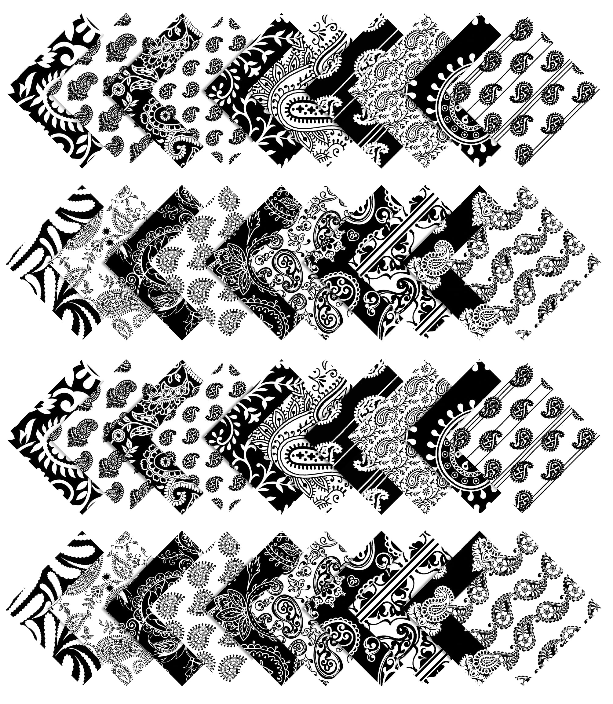Soimoi 40Pcs Block & Paisley Print Cotton Precut Fabrics For Quilting Craft Strips 2.5 inches Jelly Roll - White & Black