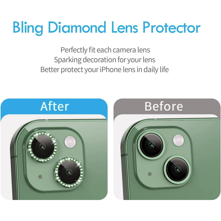 Xfilm Bling Diamond Camera Lens Protector for iPhone 13 / iPhone 13 Mini,  HD Clear Tempered Glass Camera Lens Screen Protection Cover, Case Friendly