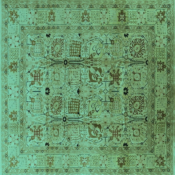 Ahgly Company Indoor Square Oriental Turquoise Blue Industrial Area Rugs, 7' Square