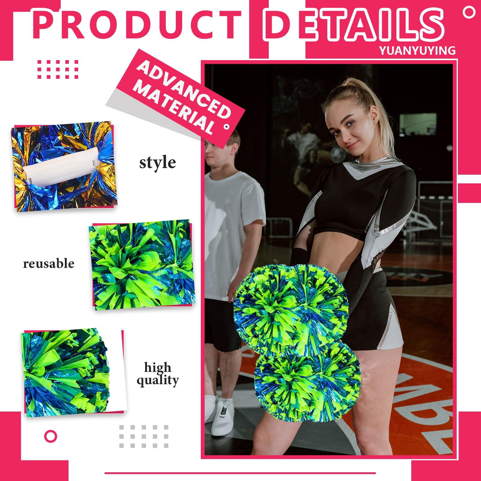 24 Pcs Cheerleading poms,14.57inch pom poms Cheerleading with Handle Style Cheer Pom Pomsfor Dance, Matches, Team Spirit Sports
