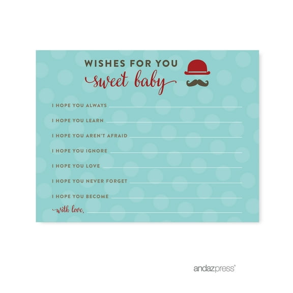 Wishes For Baby  Lil Man Mustache Boy Baby Shower Games, 20-Pack