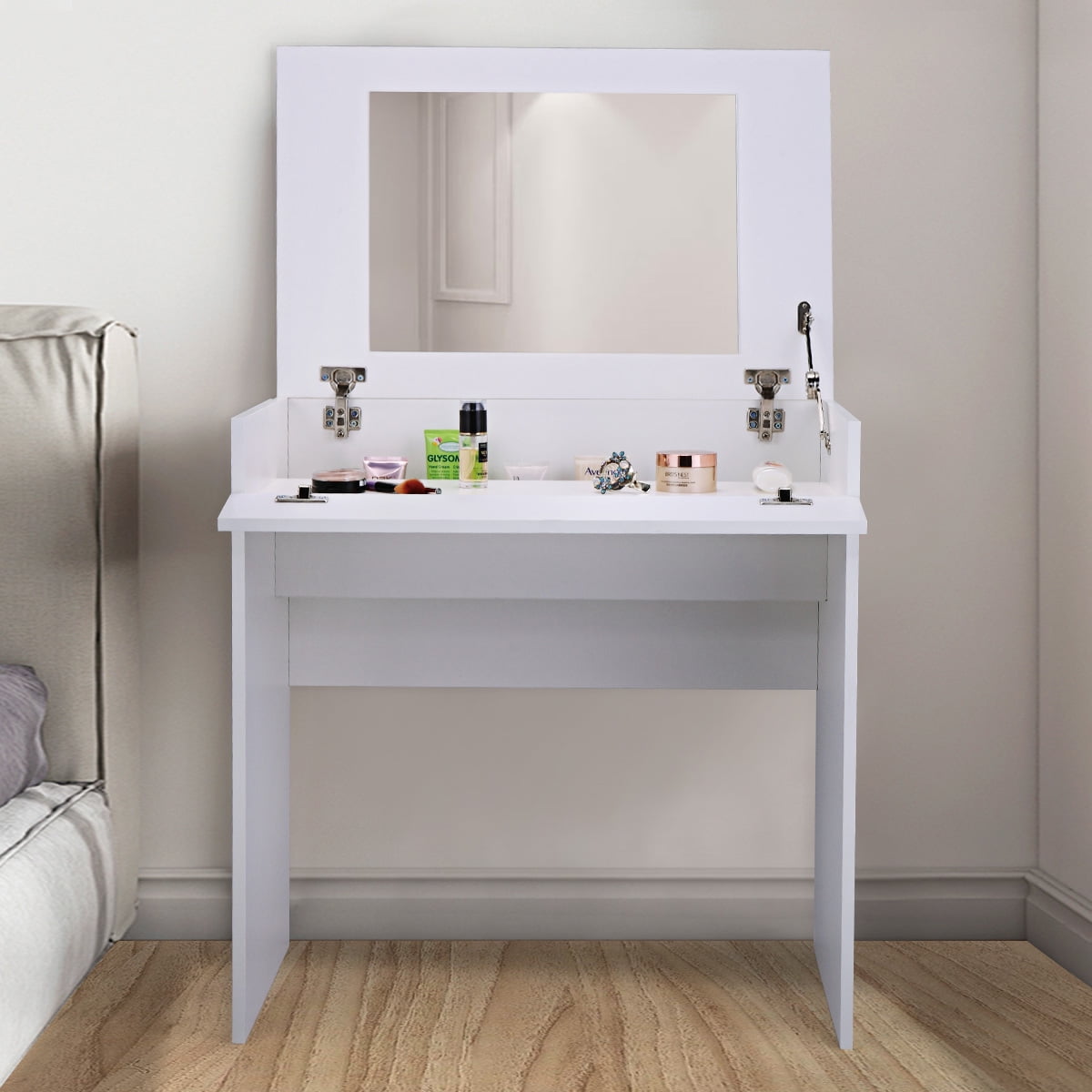 Jaxpety Dressing table w/FlipUp Mirror and Jewelry Storage Space Chic Dresser Makeup Vanity