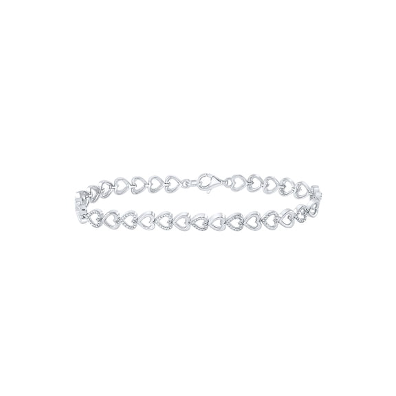 Sterling Silver Womens Round Diamond Heart Bracelet 1/20 Cttw