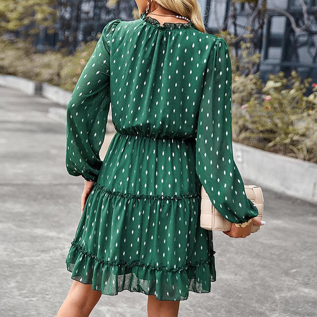Vestido de lunares, vestido de mujer, vestido de mujer con escote en V, vestido de mujer de manga larga, vestido de mujer con escote en V, funcionalidad de alta precisión