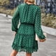 thumbnail image 3 of Vestido de mujer con cuello en V, cintura alta, manga larga, estampado de lunares, falda de línea A, verde oscuro L, 3 of 7