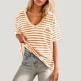 thumbnail image 2 of Tops For Women 2025 Bdfzl Women Oversized T-Shirt Striped Short Sleeve V Neck Tee Shirt Casual Loose Drop Shoulder Summer Going Out Top Orange S, 2 of 5